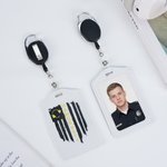 Personalised Police Dispatch Theme Thin Gold Line PU Leather ID Badge Holder with Text and Stretchable Keychain Birthday Gift for Dispatchers