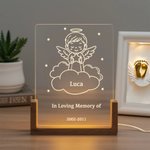 Personalised Angel Baby Acrylic LED Night Light with Name Text Date and Wooden Base Sympathy Memorial Gift for Bereaved Parent