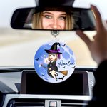 Spersonalizowany kapelusz czarownicy Kreskówkowy księżyc Akrylowy wisiorek z imieniem Halloween Prezent urodzinowy dla kobiet i dziewcząt