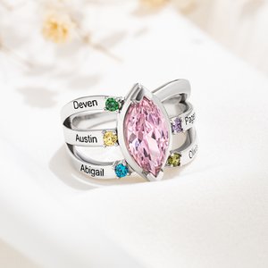 Anillo Personalizado de Piedra de Nacimiento con Nombre Grabado Joyería de Mujer Cumpleaños Día de la Madre Regalo para Mamá Abuela