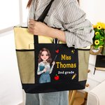 Bolsa de tela Oxford grande personalizada con dibujos animados y bolsillo de malla y texto Regalo de agradecimiento para el profesor en el Día de la Vuelta al Cole