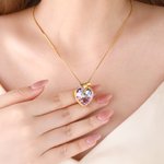 Collier de pierres précieuses en forme de coeur avec pierre de naissance et texte Cadeau d'anniversaire pour femmes