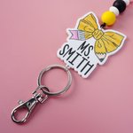 Henkilökohtainen Kynä Bow Lanyard ja PU Nahka Badge haltija tekstillä Takaisin kouluun Ensimmäinen päivä koulun arvostus lahja opettajalle