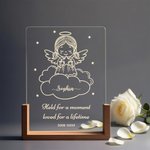 Personalised Angel Baby Acrylic LED Night Light with Name Text Date and Wooden Base Sympathy Memorial Gift for Bereaved Parent