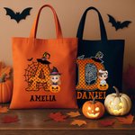 Personalisierte Spider Web Initial Cartoon Charakter Kürbis wiederverwendbare Canvas Tasche mit Namen Halloween Party Geschenke für Kinder