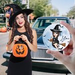 Spersonalizowany kapelusz czarownicy Kreskówkowy księżyc Akrylowy wisiorek z imieniem Halloween Prezent urodzinowy dla kobiet i dziewcząt