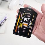 Personalised Police Dispatch Theme Thin Gold Line PU Leather ID Badge Holder with Text and Stretchable Keychain Birthday Gift for Dispatchers