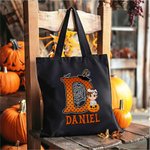 Personalisierte Spider Web Initial Cartoon Charakter Kürbis wiederverwendbare Canvas Tasche mit Namen Halloween Party Geschenke für Kinder