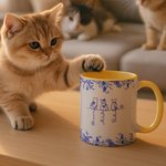 Toile De Jouy 1-7 Line Art Cats Design 11 oz 15 oz Mug en céramique avec nom et dessous de verre Cadeau d'anniversaire pour l'amoureux des chats