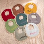 Personalized 100% Cotton Lace Trim Embroidered Name Baby Bib with 2 Bow Headbands Birthday Baby Shower Gift for Newborn