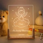 Personalised Angel Baby Acrylic LED Night Light with Name Text Date and Wooden Base Sympathy Memorial Gift for Bereaved Parent