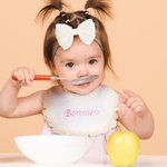 Personalized 100% Cotton Lace Trim Embroidered Name Baby Bib with 2 Bow Headbands Birthday Baby Shower Gift for Newborn