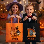 Personalisierte Spider Web Initial Cartoon Charakter Kürbis wiederverwendbare Canvas Tasche mit Namen Halloween Party Geschenke für Kinder