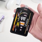 Personalised Police Dispatch Theme Thin Gold Line PU Leather ID Badge Holder with Text and Stretchable Keychain Birthday Gift for Dispatchers