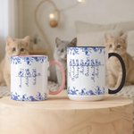 Toile De Jouy 1-7 Line Art Cats Design 11 oz 15 oz Mug en céramique avec nom et dessous de verre Cadeau d'anniversaire pour l'amoureux des chats