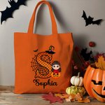 Personalisierte Spider Web Initial Cartoon Charakter Kürbis wiederverwendbare Canvas Tasche mit Namen Halloween Party Geschenke für Kinder