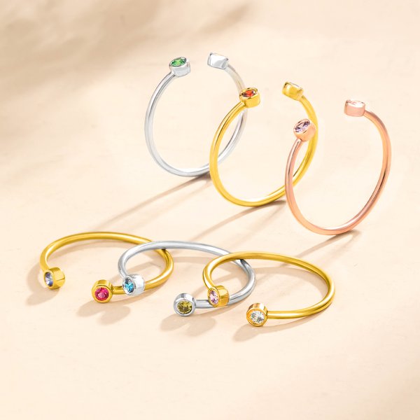 Personalised Minimalist 2 Birthstones Stacking Ring Dainty Jewellery Birthday Anniversary Gift for Women