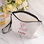Gepersonaliseerde streep hart bloem initiaal naam draagbare make-up tas met polsband dagelijks reizen opslag verjaardagscadeau voor vrouwen