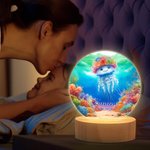 Veilleuse LED Personnalisée avec Motif d'Animaux Marins Nom et Date Décoration de Chambre avec Socle en Bois Cadeau Anniversaire pour Enfant