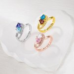 Anello personalizzato in argento sterling con pietra di nascita a cuore e 2 nomi incisi regalo promessa di matrimonio e anniversario per coppia