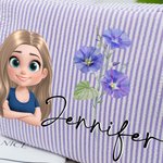 Trousse personalizzata con personaggio animato fiore di nascita e nome con cerniera e design a strisce regalo di viaggio per donne