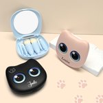 Set de 6 Pinceaux de Maquillage Personnalisé avec Motif et Nom sur la Boîte avec Miroir Style de Chat Mignon Cadeau Mariage Anniversaire pour Femme