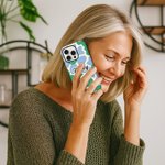Spersonalizowane dwuwarstwowe etui na telefon iPhone lub Samsung z imieniem i nazwiskiem z abstrakcyjnym wzorem kwiatowym, paskiem na nadgarstek i paskiem na ramię, prezent urodzinowy dla kobiet
