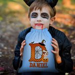 Personalized Cartoon Witch Character Pumpkin Portable Drawstring Backpack Bag with Name and Initial Daily Use Birthday Halloween Party Gift for Kids