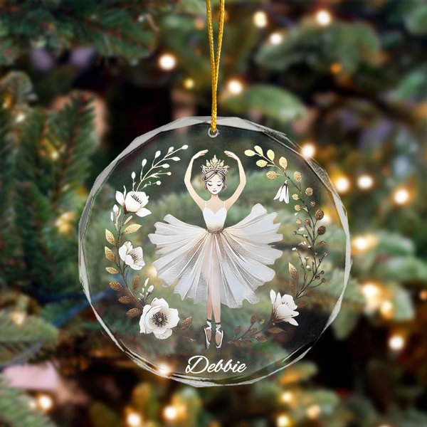 Personalized Ballerina Acrylic Ceramic Glass Hanging Ornament with Name Tree Decoration Christmas Gift for Ballet Lover Dance Teacher