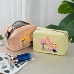 Personalized Birth Flower Initial Cartoon Character Multicolor Stripes Makeup Bag with Name Travel Essentials Wedding Birthday Gift for Women 4