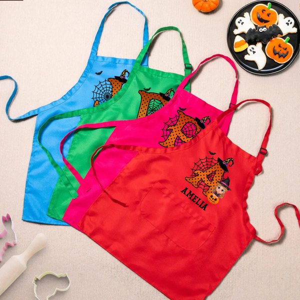 Tablier réglable avec nom et initiales pour l'usage quotidien Cadeau d'Halloween pour enfants