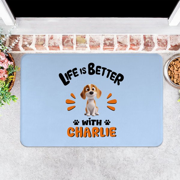 Personalised 1-3 Cute 3D Cartoon Dogs Durable Non-Slip Doormat with Name and Title Birthday Adoption Anniversary Gift for Dog Moms Pet Lovers