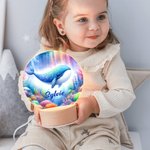 Veilleuse LED Personnalisée avec Motif d'Animaux Marins Nom et Date Décoration de Chambre avec Socle en Bois Cadeau Anniversaire pour Enfant