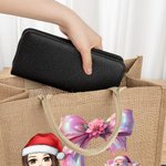Personalised Cartoon Character Santa Claus Reusable Large Jute Tote Bag with Name and Initial Christmas Birthday Gift for Family Friends Kids