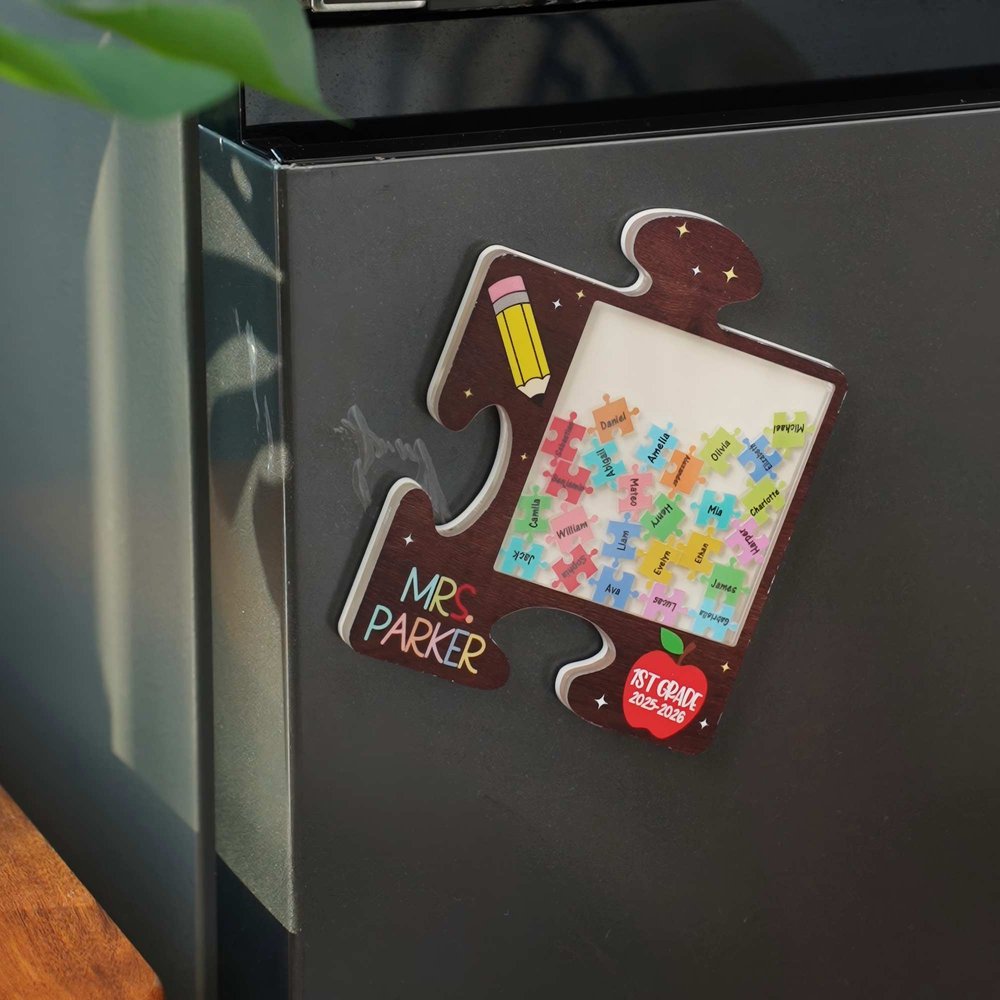 Personalized Pencil Apple Puzzle Piece Shaker Fridge Magnet Birthday Appreciation Back to School Gift for Teachers 4