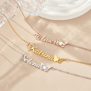 Collier personnalisé avec nom et papillon de naissance - Bijoux délicats - Cadeau d'anniversaire pour femmes