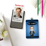 Personalised Cartoon Character Teacher ID Card PU Leather Badge Holder Lanyard Teacher's Day Back to School Gift for Teacher
