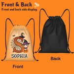 Personalized Cartoon Witch Character Pumpkin Portable Drawstring Backpack Bag with Name and Initial Daily Use Birthday Halloween Party Gift for Kids