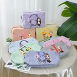 Personalized Birth Flower Initial Cartoon Character Multicolor Stripes Makeup Bag with Name Travel Essentials Wedding Birthday Gift for Women 5