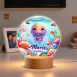 Veilleuse LED Personnalisée avec Motif d'Animaux Marins Nom et Date Décoration de Chambre avec Socle en Bois Cadeau Anniversaire pour Enfant