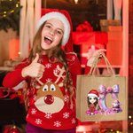 Personalised Cartoon Character Santa Claus Reusable Large Jute Tote Bag with Name and Initial Christmas Birthday Gift for Family Friends Kids