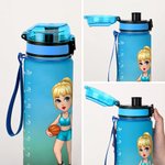 Personalisierte Gradient Cartoon Basketball Volleyball Fußball Mädchen 32 oz Leakproof Motivationswasserflasche mit Name Maker Geschenk für Gym Sportliebhaber