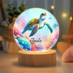 Veilleuse LED Personnalisée avec Motif d'Animaux Marins Nom et Date Décoration de Chambre avec Socle en Bois Cadeau Anniversaire pour Enfant