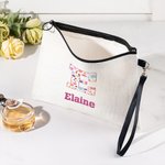 Gepersonaliseerde streep hart bloem initiaal naam draagbare make-up tas met polsband dagelijks reizen opslag verjaardagscadeau voor vrouwen