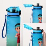 Personalized Cartoon Basketball Boy 32 oz Gradient Sport Water Bottle with Name and Time Marker Match Day Birthday Gift for Gym Sports Lovers