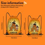 Personalized Cartoon Witch Character Pumpkin Portable Drawstring Backpack Bag with Name and Initial Daily Use Birthday Halloween Party Gift for Kids