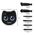 Personalisiertes Make-Up Pinsel Set mit Großen Augen Katze-Etui Namen und Spiegel Hochzeit Party Reise Geburtstag Geschenk für Damen Tierliebhaber