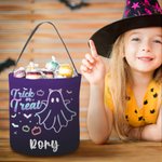 Personalized Trick or Treat Fluorescent Ghost Pumpkin Bat Reusable Sweets Bucket with Name Halloween Party Favors Gift for Kids