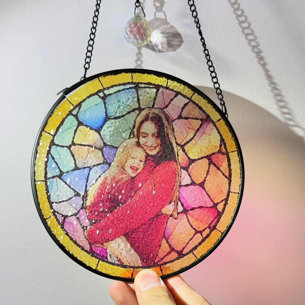 Henkilökohtainen lasimaalaus tyyli perhevalokuva Suncatcher koriste tekstillä ikkuna parveke roikkuu sisustus syntymäpäivälahja isoäidille äidille 5