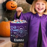 Personalized Trick or Treat Fluorescent Ghost Pumpkin Bat Reusable Sweets Bucket with Name Halloween Party Favors Gift for Kids